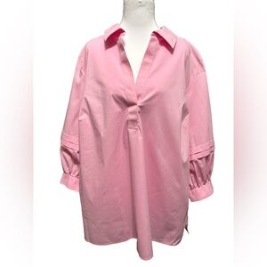 NWT Foxcroft Pink Blouse with V-Neck and Pockets non-iron Tunic